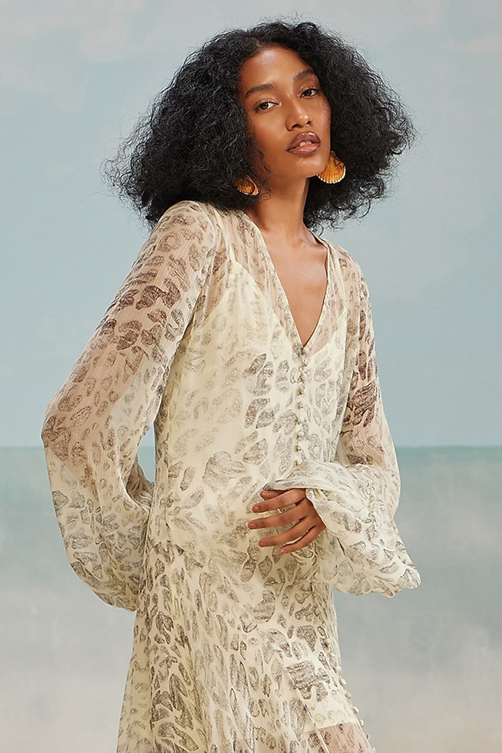 Grey Crinkle Chiffon Printed Slip-On Maxi Vacation Dress by THE IASO at Pernia's Pop Up Shop