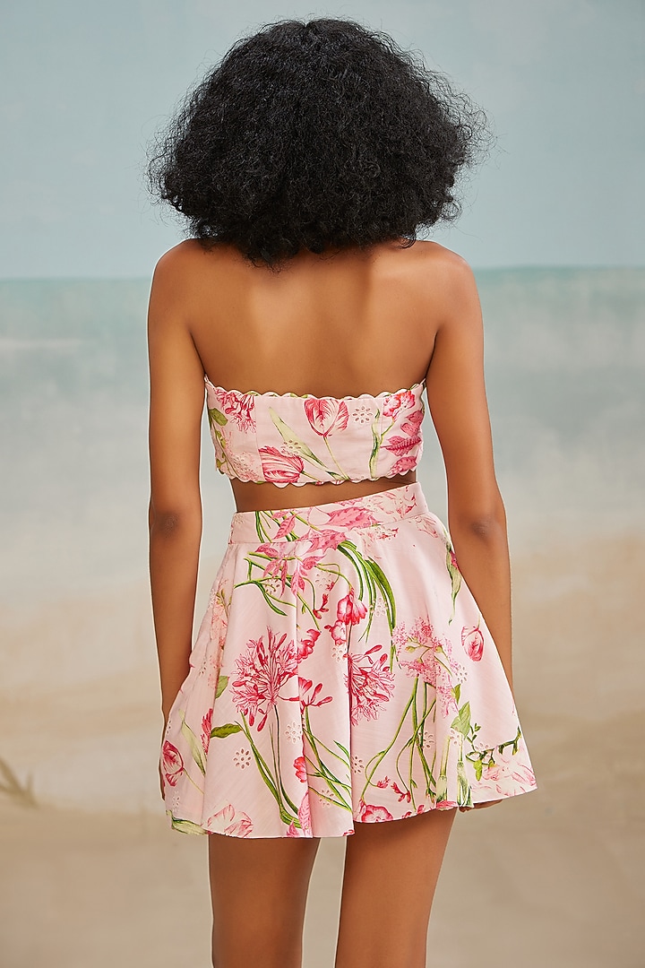 Pink slub Schiffli Printed Tube Bandeau by THE IASO at Pernia's Pop Up Shop