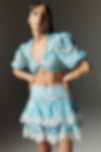 Aqua Viscose Printed Mini Layered Skirt by THE IASO