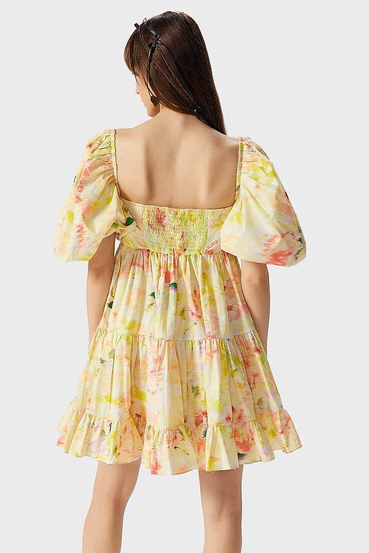 Butter Yellow Cotton Poplin Printed Mini Vacation Dress by THE IASO at Pernia's Pop Up Shop