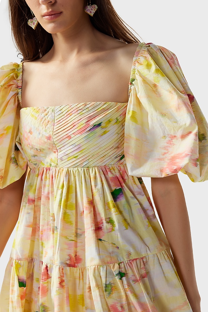 Butter Yellow Cotton Poplin Printed Mini Vacation Dress by THE IASO at Pernia's Pop Up Shop