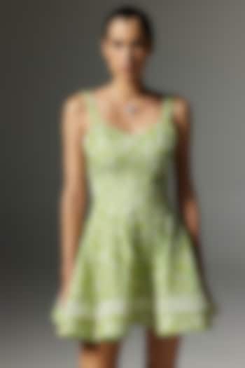 Green Cotton Poplin Printed Mini Dress by THE IASO