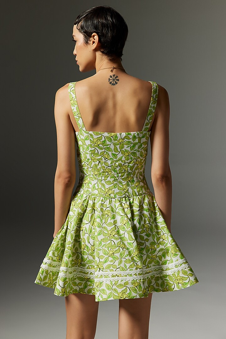 Green Cotton Poplin Printed Mini Summer Dress by THE IASO at Pernia's Pop Up Shop