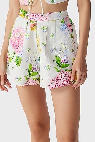 Off-White Self Slub Cotton Printed Shorts by THE IASO