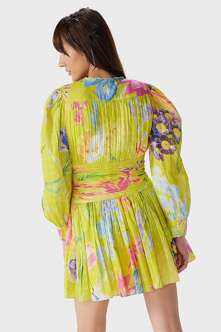 Yellow Self Cotton Printed Mini Vacation Dress by THE IASO at Pernia's Pop Up Shop