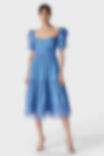 Yale Blue Italian Cotton Satin Corset Midi Dress by THE IASO at Pernia's Pop Up Shop