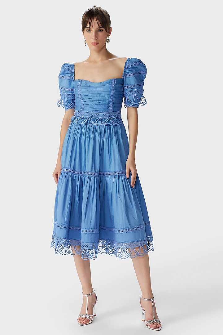 Yale Blue Italian Cotton Satin Corset Midi Dress by THE IASO at Pernia's Pop Up Shop