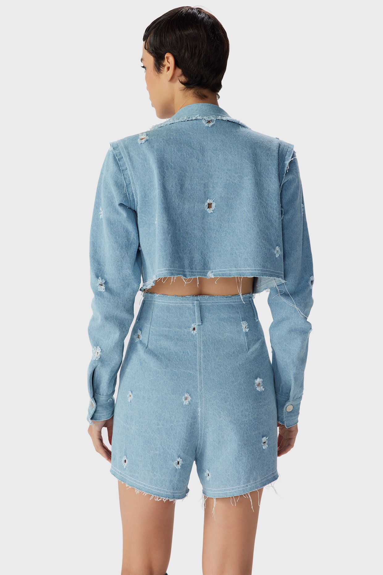 Women's Ice Blue Denim Peplum Style Jacket – Stylestone