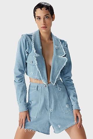 Ice Blue Denim Shorts by THE IASO