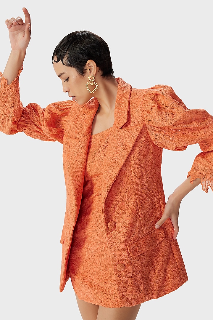 Rust Lace Fabric Jacket by THE IASO