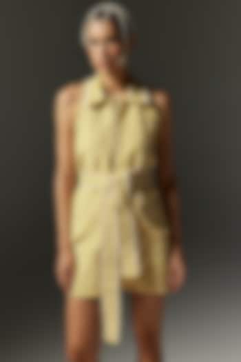 Yellow & Cream Cotton Jacquard Striped Mini Dress by THE IASO