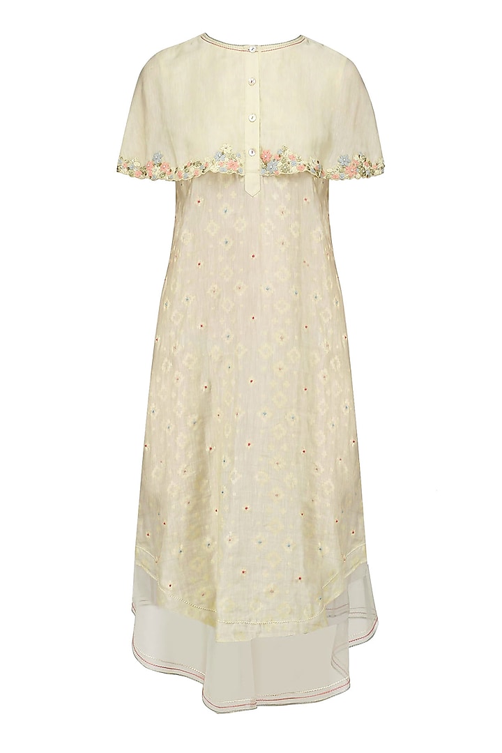 Ivory Floral Layered Cape Style Dress by I AM DESIGN