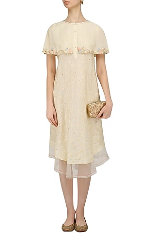 Ivory Floral Layered Cape Style Dress by I AM DESIGN