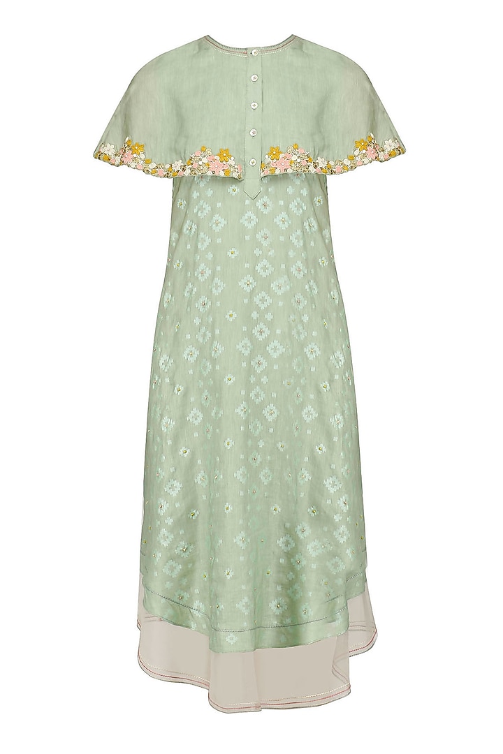 Mint Floral Layered Cape Style Dress by I AM DESIGN