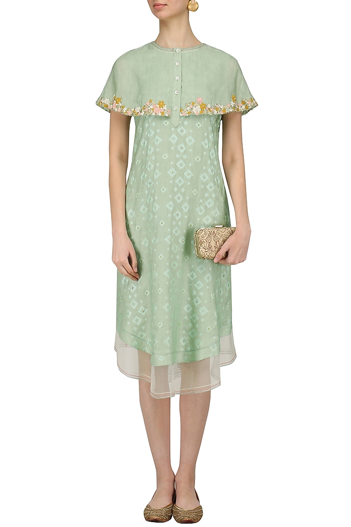 Mint floral layered cape style dress available only at Pernia's Pop Up Shop.