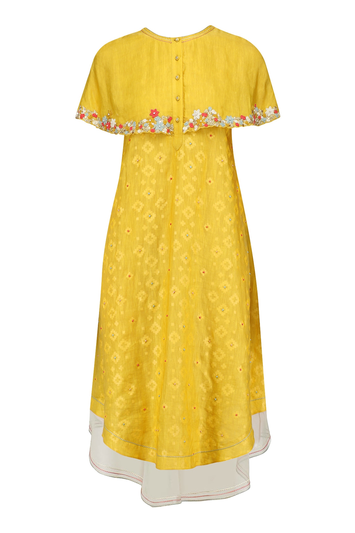 yellow dress with cape