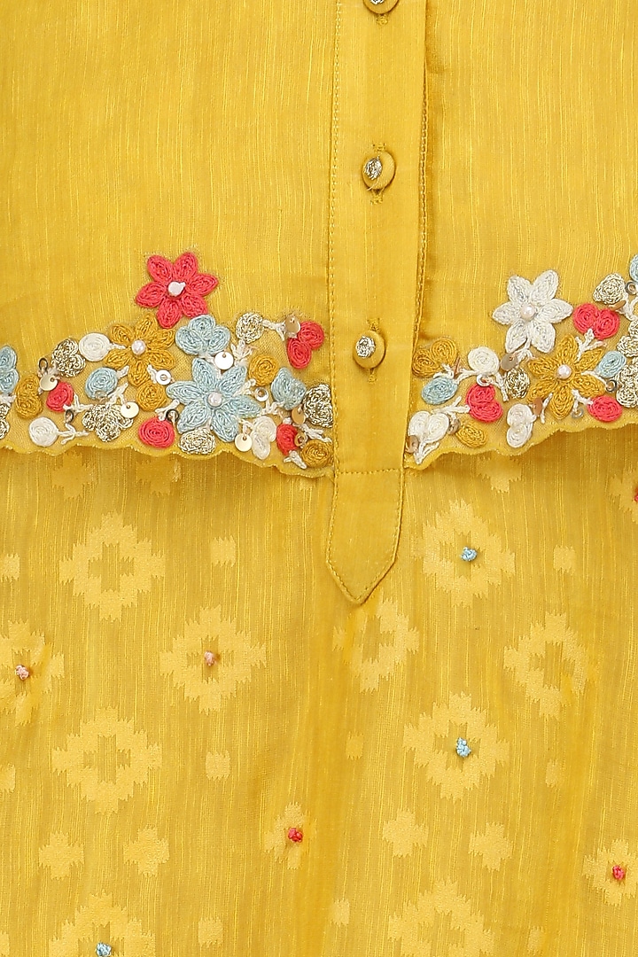 Mustard yellow floral layered cape style dress available only at Pernia's Pop Up Shop.