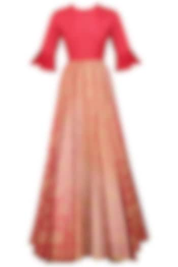 Peach pink ikat print ombre shaded gown available only at Pernia's Pop Up Shop.