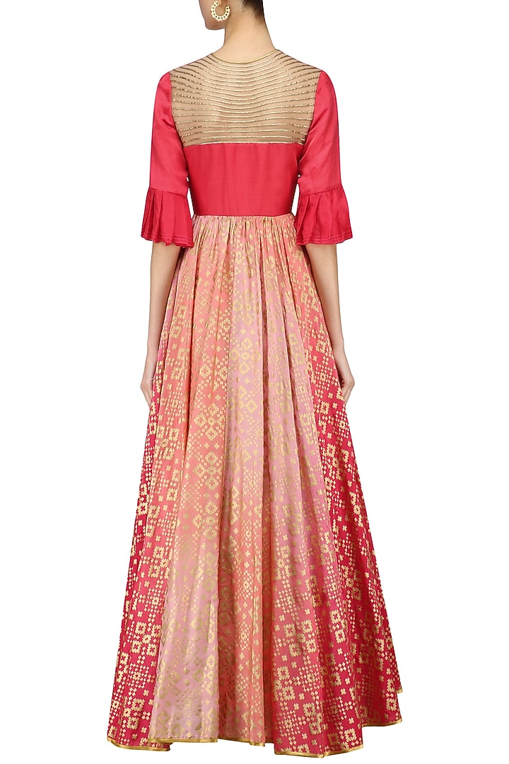 Peach pink ikat print ombre shaded gown available only at Pernia's Pop Up Shop.