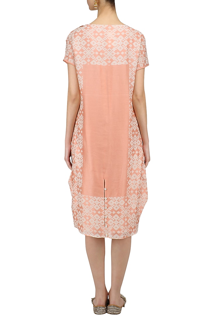 Peach tye and dye kantha embroidered dress available only at Pernia's Pop Up Shop.
