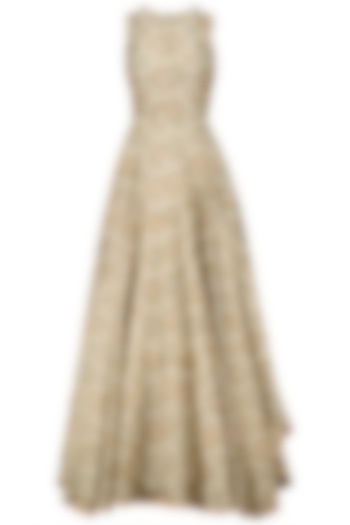 Ivory Ikat Print And Embroidered Back Gown by I AM DESIGN