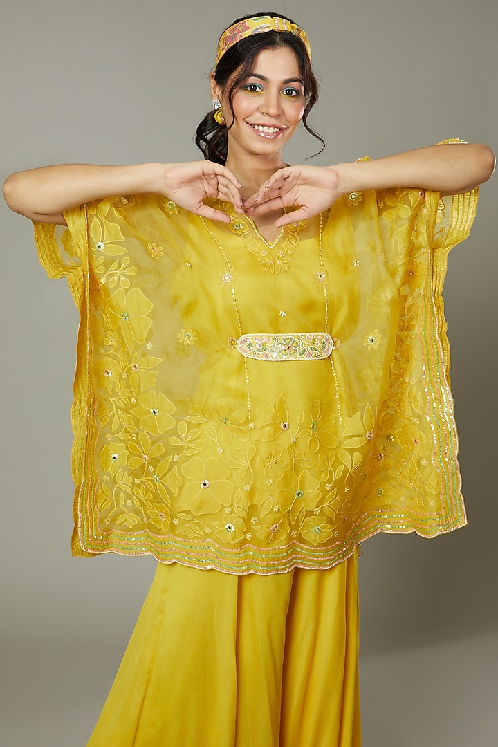 Mango Bite Candy Silk Organza Palazzo Pant Set by I AM DESIGN at Pernia's Pop Up Shop