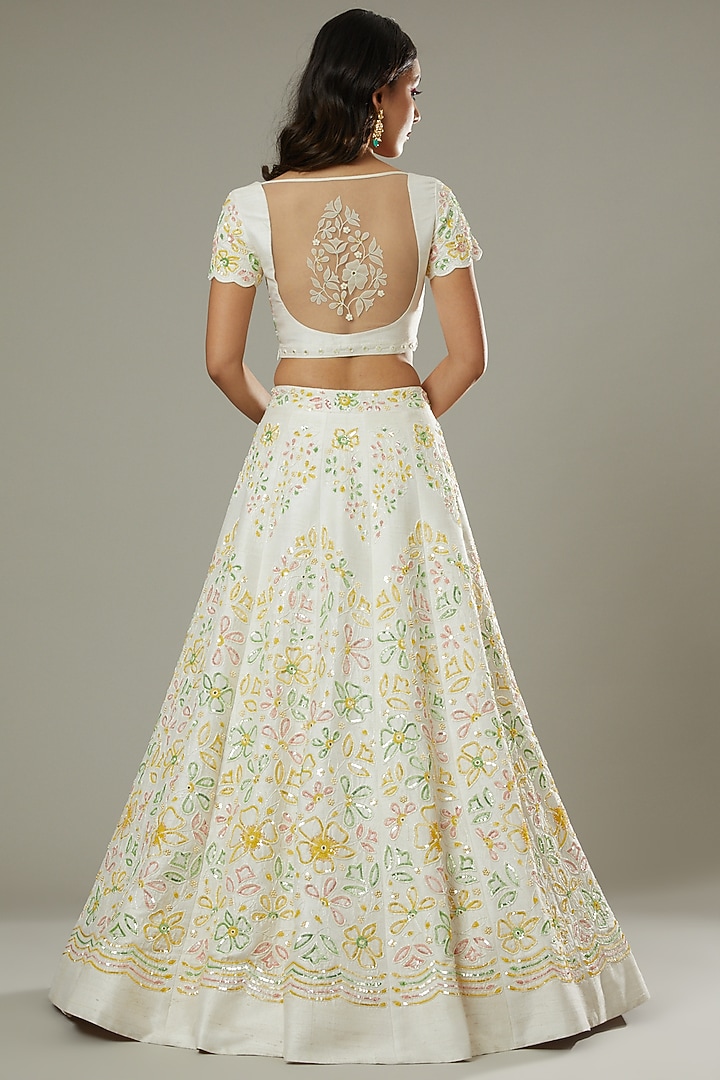 French Vanilla Candy Hand Embroidered Raw Silk Bridal Lehenga Set by I AM DESIGN at Pernia's Pop Up Shop