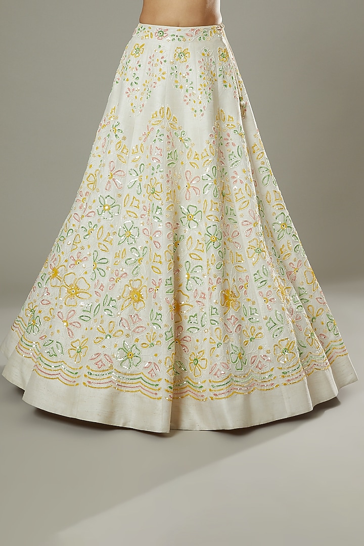 French Vanilla Candy Hand Embroidered Raw Silk Bridal Lehenga Set by I AM DESIGN at Pernia's Pop Up Shop