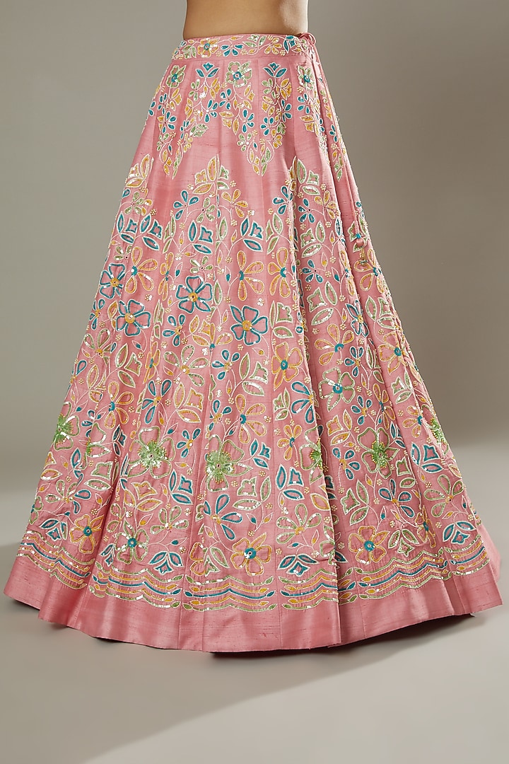 Candy Floss Hand Embroidered Raw Silk Bridal Lehenga Set by I AM DESIGN at Pernia's Pop Up Shop