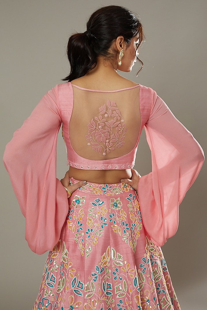Candy Floss Hand Embroidered Raw Silk Bridal Lehenga Set by I AM DESIGN at Pernia's Pop Up Shop