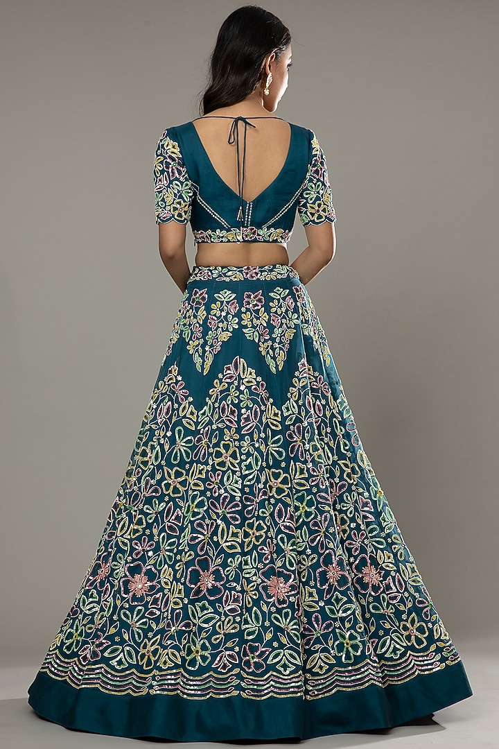 Blueberry Candy Hand Embroidered Raw Silk Bridal Lehenga Set by I AM DESIGN at Pernia's Pop Up Shop