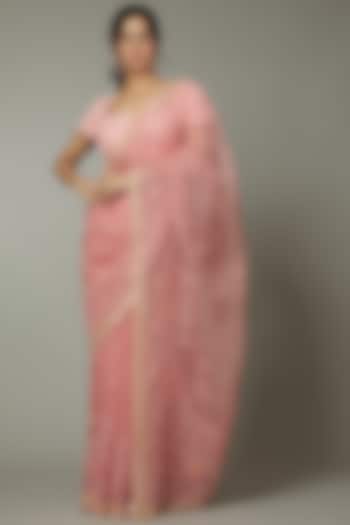 Candy Floss Applique & Hand Embroidered Silk Organza Saree Set 
 by I AM DESIGN