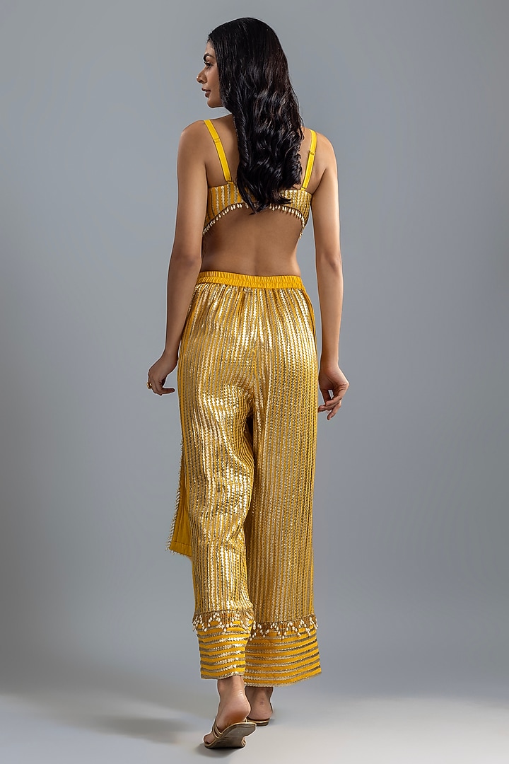 Mustard Georgette Hand Embroidered Kurta Set by I AM DESIGN at Pernia's Pop Up Shop