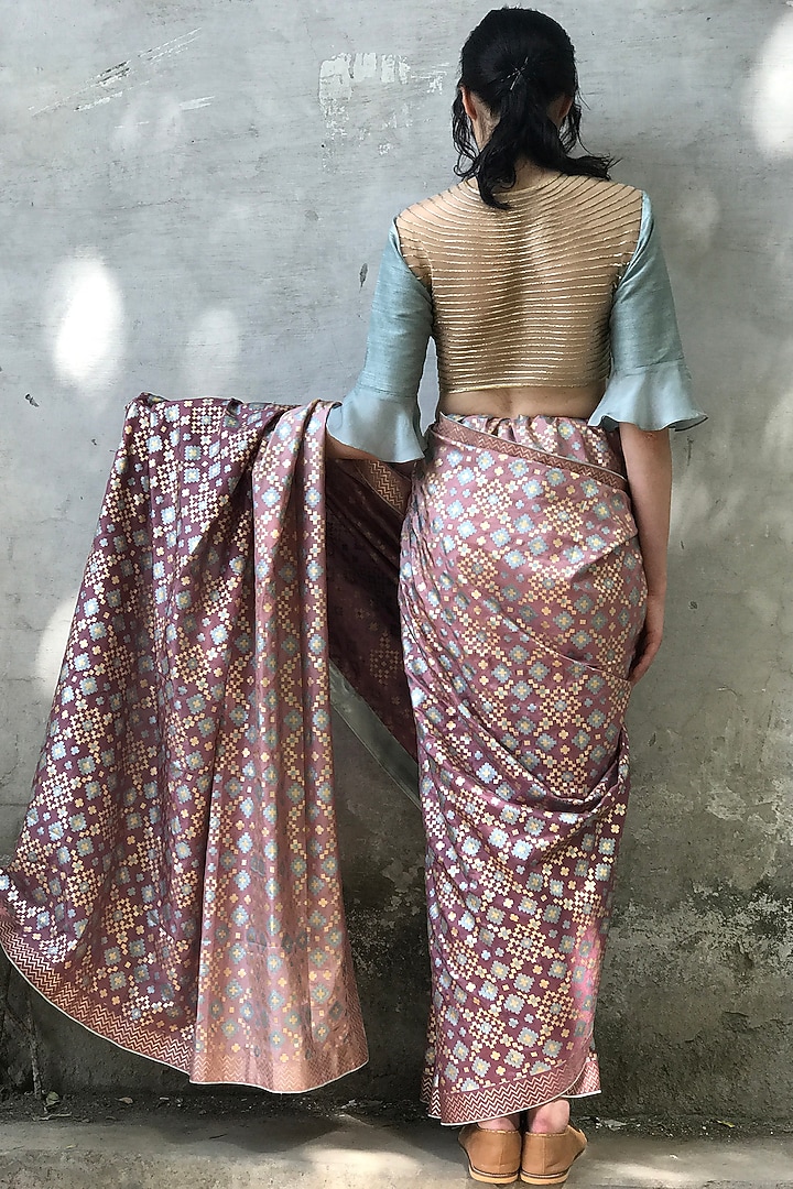 Mauve Pink Tie-Dyed Wedding Saree Set by I Am Design at Pernia's Pop Up Shop