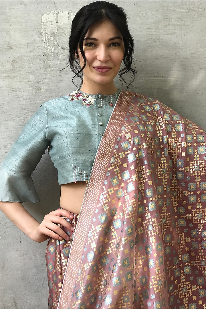 Mauve Pink Tie-Dyed Wedding Saree Set by I Am Design at Pernia's Pop Up Shop