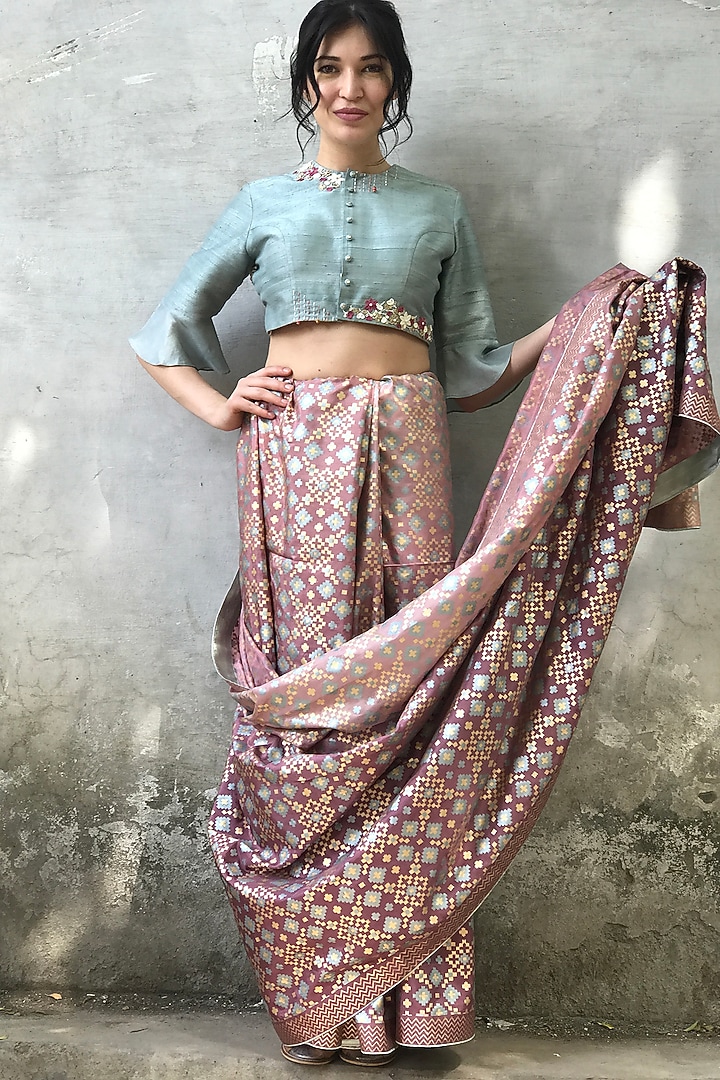 Mauve Pink Tie-Dyed Wedding Saree Set by I Am Design at Pernia's Pop Up Shop