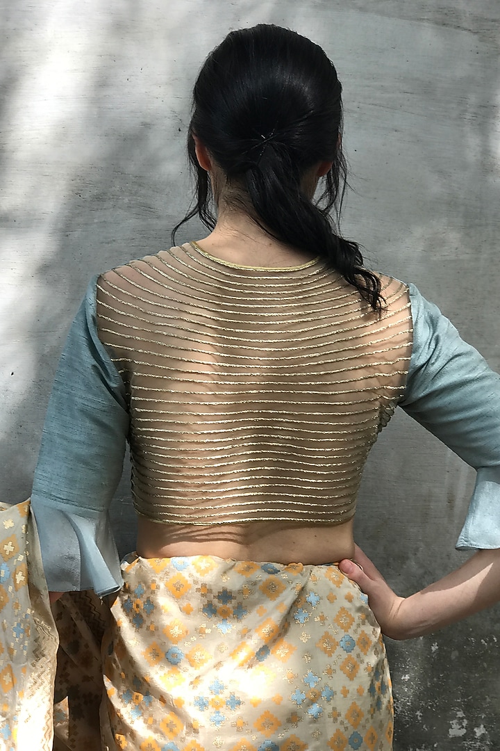 Mint Raw Silk Embroidered Blouse by I Am Design at Pernia's Pop Up Shop