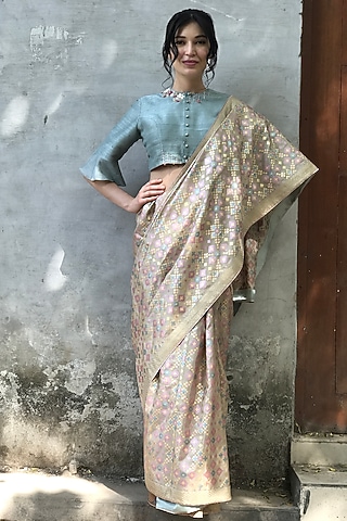Mint Raw Silk Embroidered Blouse by I Am Design