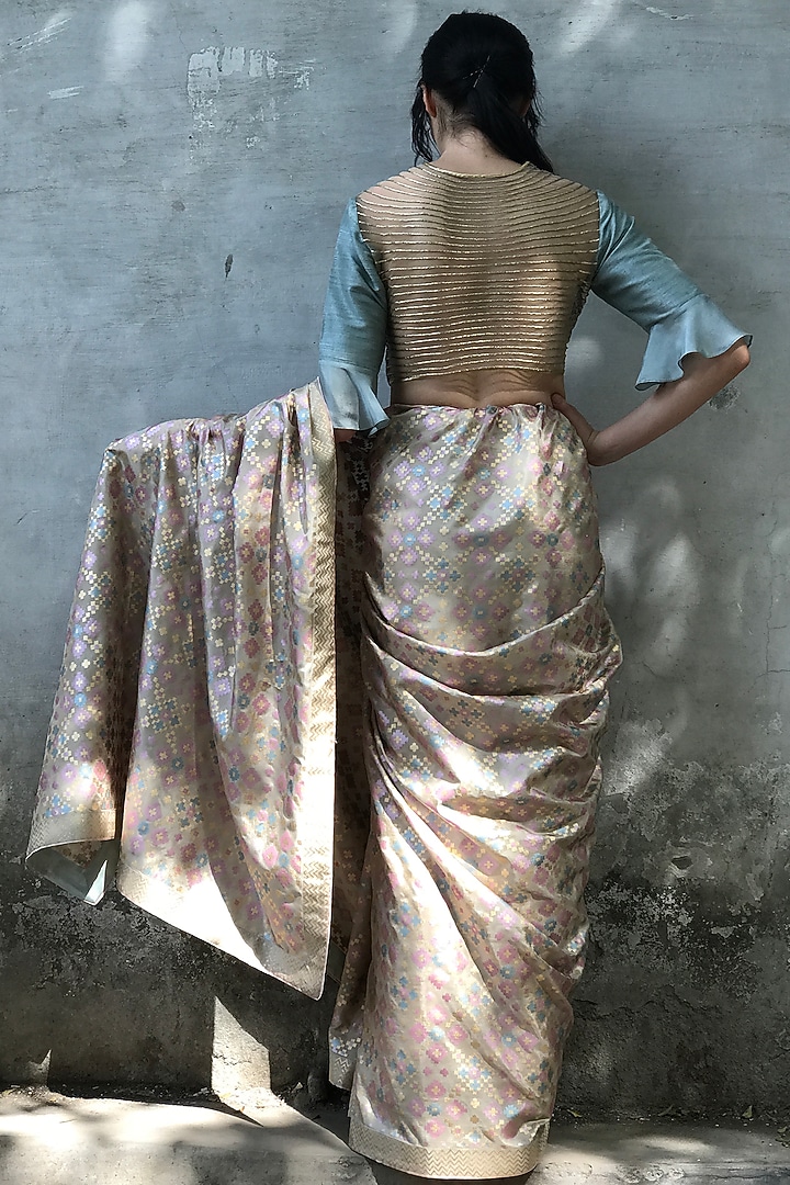 Mint Raw Silk Embroidered Blouse by I Am Design at Pernia's Pop Up Shop