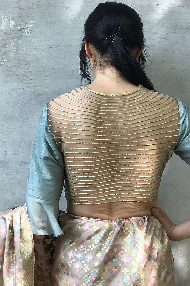Mint Raw Silk Embroidered Blouse by I Am Design at Pernia's Pop Up Shop