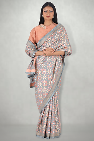 Peach Silk Embroidered Blouse by I Am Design