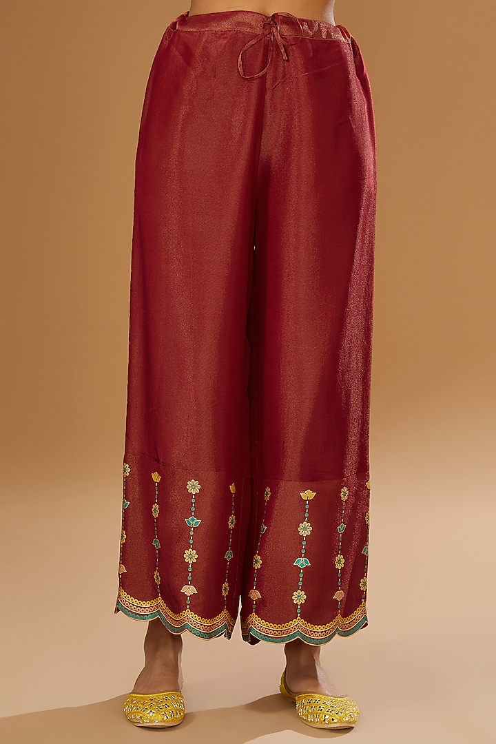 Red Silk Floral Hand Printed Kurta Set by I AM DESIGN at Pernia's Pop Up Shop