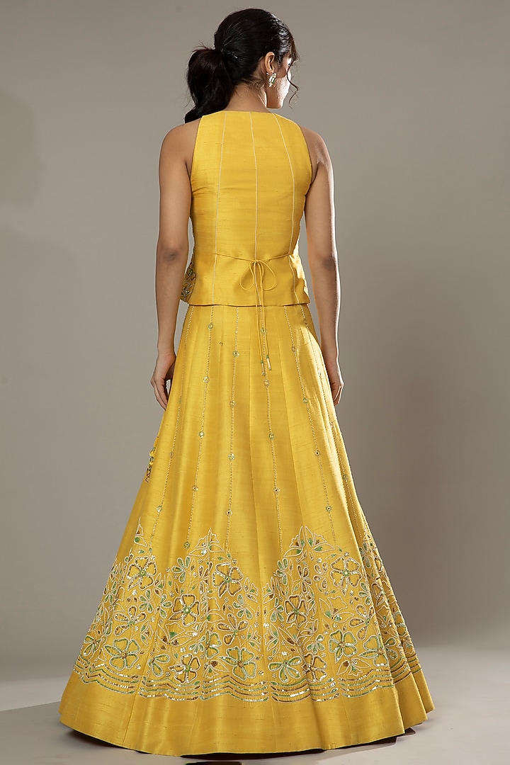 Mango Bite Candy Hand Embroidered Raw Silk Wedding Lehenga Set by I AM DESIGN at Pernia's Pop Up Shop