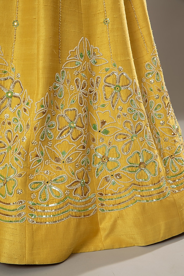 Mango Bite Candy Hand Embroidered Raw Silk Wedding Lehenga Set by I AM DESIGN at Pernia's Pop Up Shop