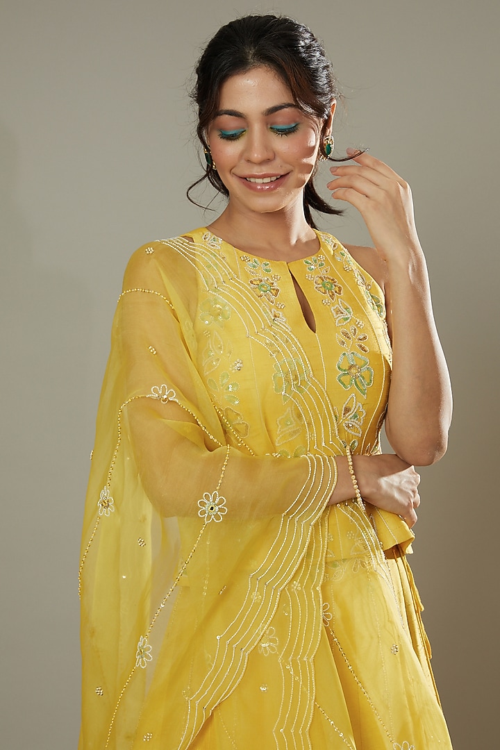 Mango Bite Candy Hand Embroidered Raw Silk Wedding Lehenga Set by I AM DESIGN at Pernia's Pop Up Shop