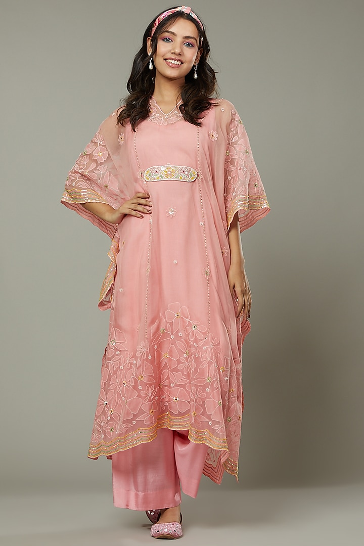 Candy Floss Applique & Hand Embroidered Kaftaan Set  by I AM DESIGN