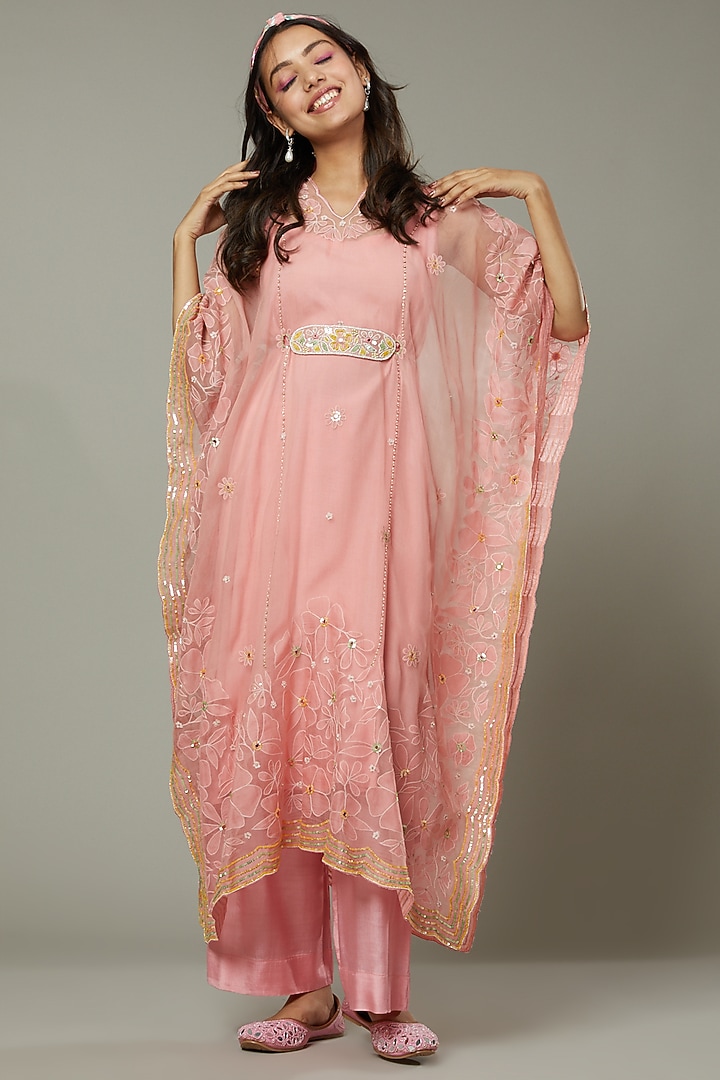 Candy Floss Applique & Hand Embroidered Kaftaan Set by I AM DESIGN at Pernia's Pop Up Shop