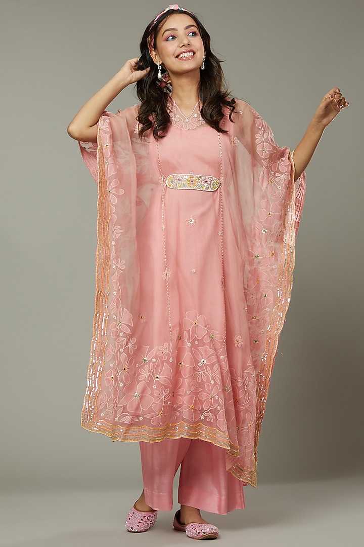 Candy Floss Applique & Hand Embroidered Kaftaan Set by I AM DESIGN at Pernia's Pop Up Shop