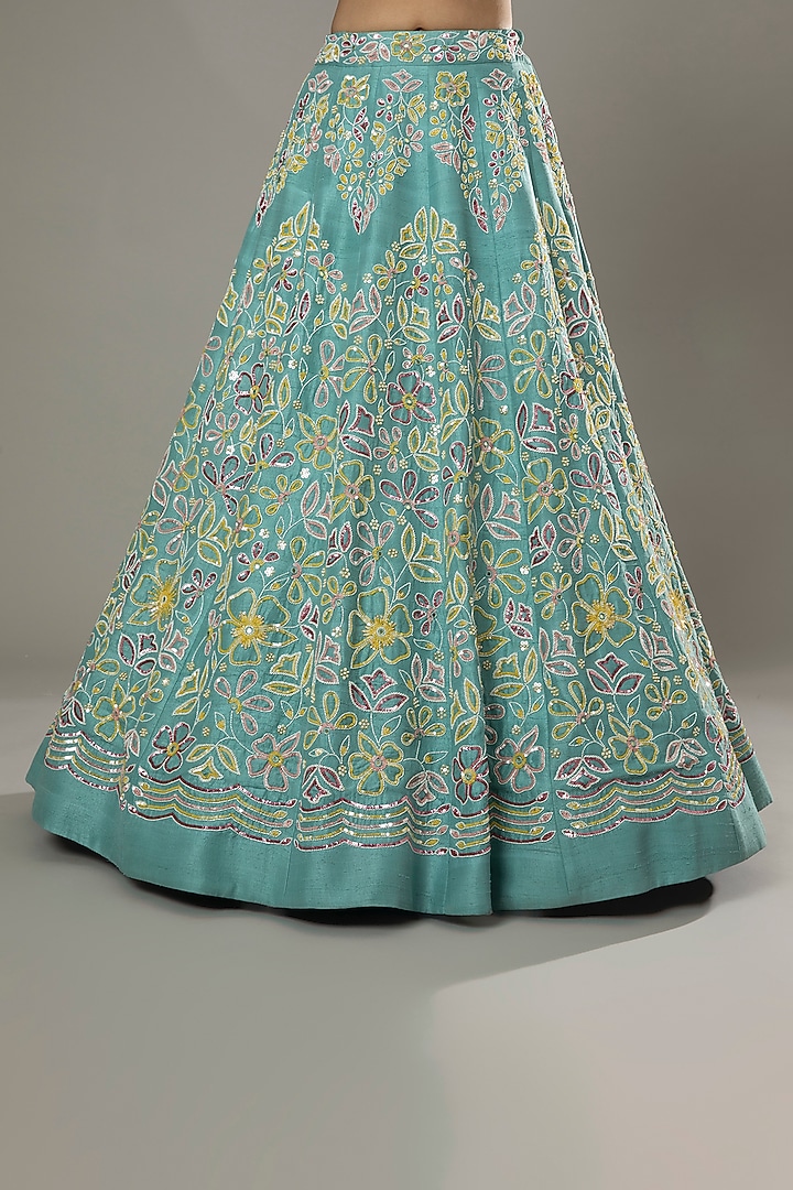 Pepper Mint Candy Hand Embroidered Raw Silk Bridal Lehenga Set by I AM DESIGN at Pernia's Pop Up Shop