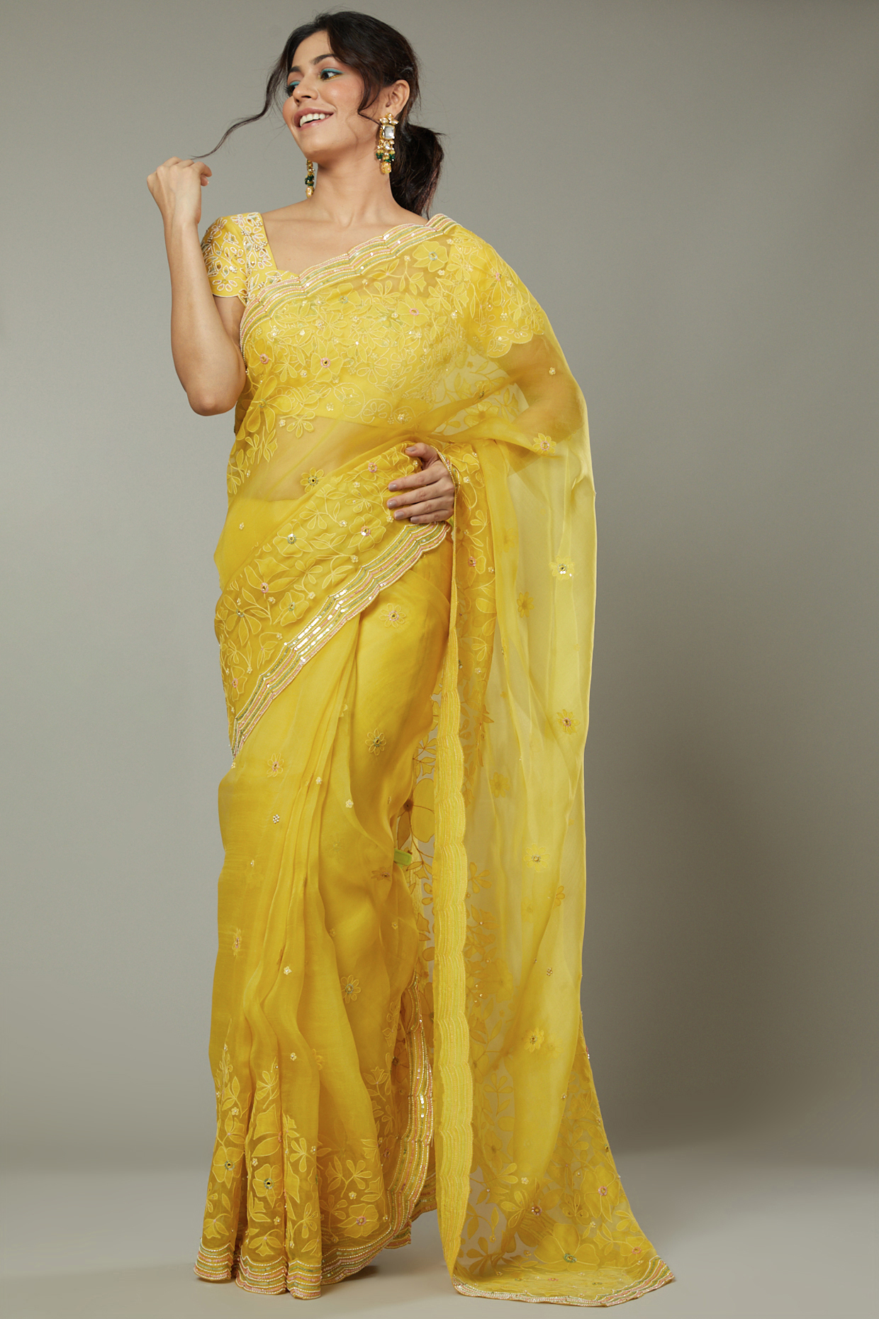 Mango Bite Candy Embroidered Wedding Saree Set by I AM DESIGN at Pernia's Pop Up Shop